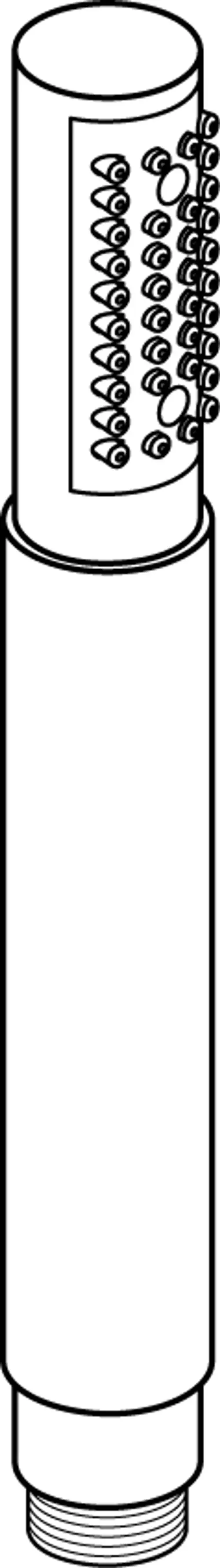 Stick-Handbrause von Ideal Standard, mit runder halbrunder Form und verschiedenen Düsen zur Wasseranpassung, montiert auf einer vertikalen Halterung.